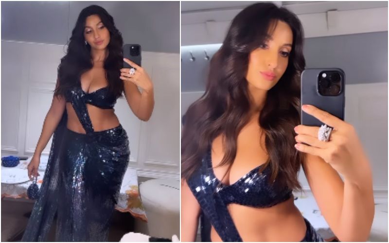 Nora Fatehi Shows Off Her Curves In A Sultry Blingy-Blue Saree, Leaves Fans Drooling; Internet Says, ‘Stunningly Gorgeous’