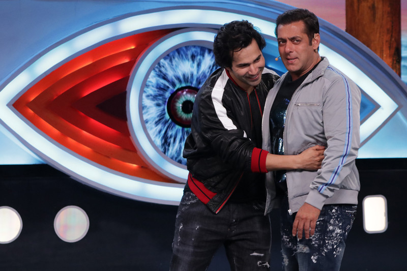 on the sets of bigg boss 12 salman khan and varun dhawan share a candid moment