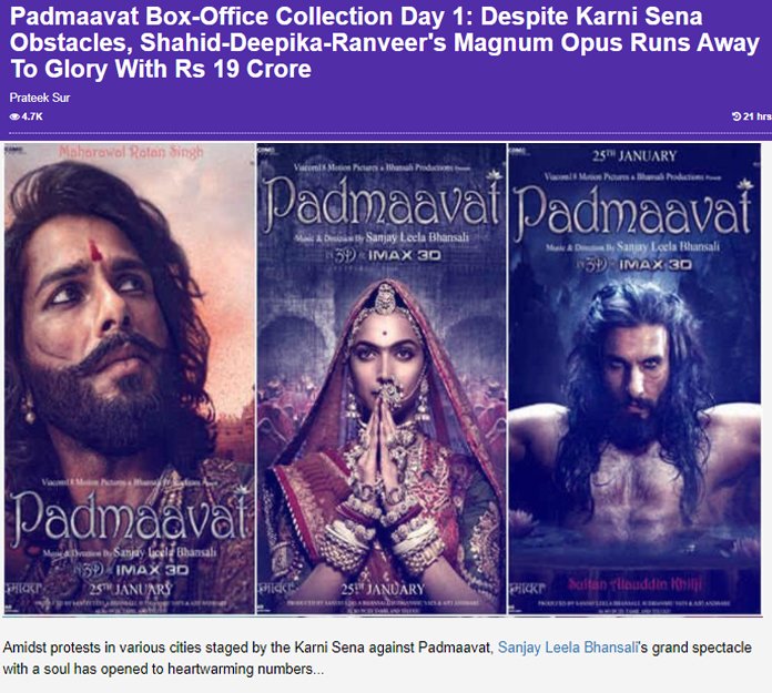 padmaavat box office day one collections