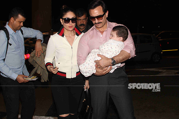 pataudi family saif ali khan and kareena kapoor pose with taimur  ali at the airport