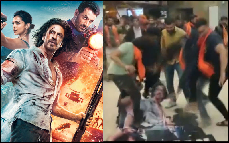 Pathaan Controversy: Bajrang Dal Workers VANDALIZE Shah Rukh Khan-Deepika Padukone's Movie Posters At An Ahmedabad Mall- WATCH