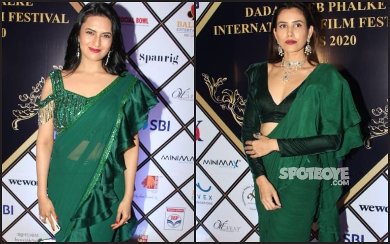 AWKWARD OR NOT! Divyanka Tripathi And Sonnalli Seygall End Up In Similar Green Ruffled Sarees For Dadasaheb Phalke International Awards 2020