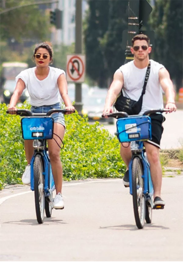 Priyanka And Nick Cycling