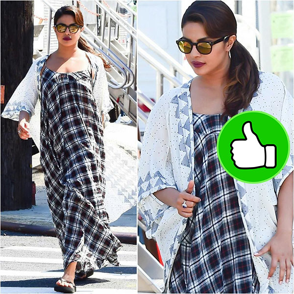 priyanka chopra snapped in checked maxi dress on the sets of her movie