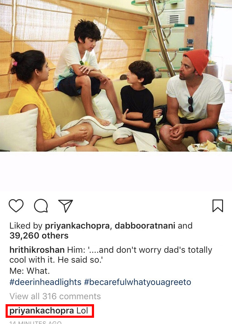 priyanka chopras comment on hrithik roshan instagram pictures