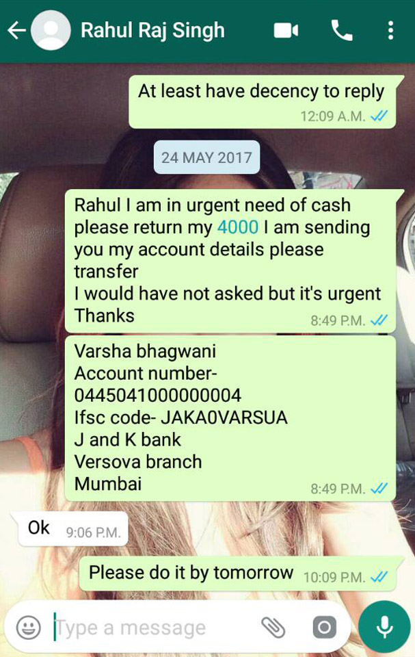 rahul raj singh whatsapp chat
