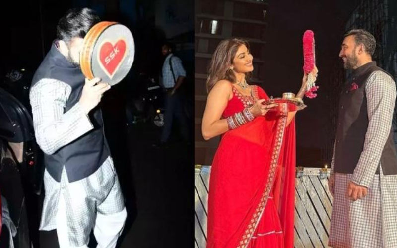 Raj Kundra Gets Mercilessly TROLLED For Hiding His Face Behind Karwa Chauth Sieve; Netizen Says ‘Shilpa Ko Bhi Muh Dikhane Ke Kaabil Nhi Hai’-See VIDEO