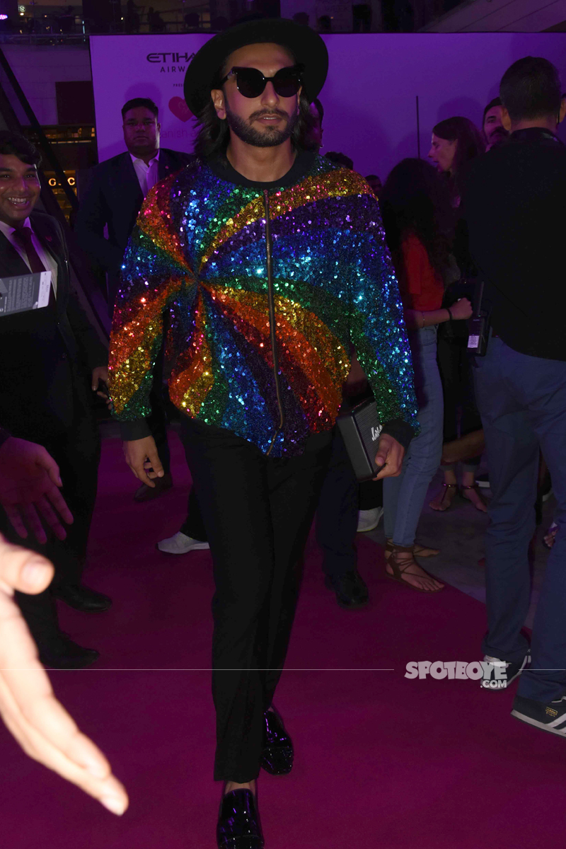 ranveer singh at lakme fashion week in his colourful jacket