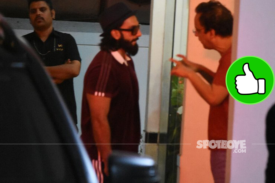 ranveer singh spotted with vidhu vinod chopra outside his residence