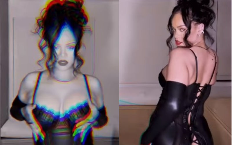 Rihanna Flaunts Her Busty Assets In A Leather Lingerie, Leaves The Internet Hot And Wanting All At Once- Video Inside
