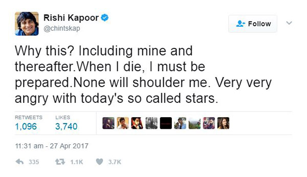 rishi kapoor tweet that even wasn't present for vinod khanna funeral and he need to be prepared for the same