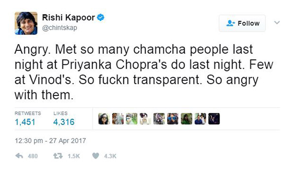 rishi kapoor tweet how many actors attended the ventilator success bash by priyanka but not vinod khanna funeral
