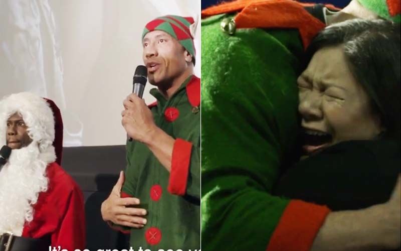 Dwayne Johnson Aka Dwelf-Kevin Hart Aka Santa Claus Makes A Fan Cry At A Theatre Playing Jumanji-INSIDE VIDEO