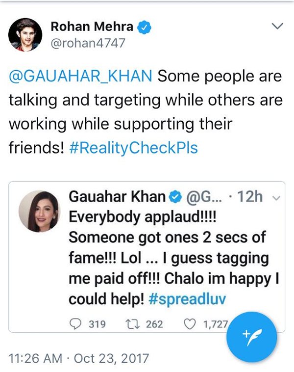 rohan mehra and gauahar khan twitter war