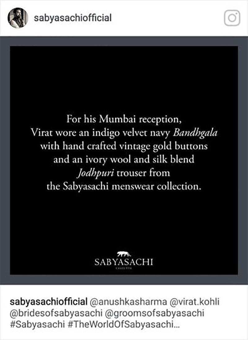 sabyasachis mistaken bandhgala instagram post