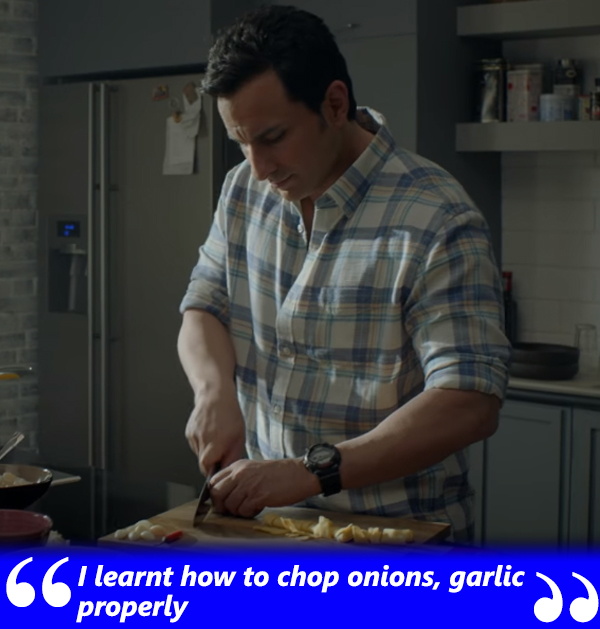 saif ali khan talks about cutting onions and garlic