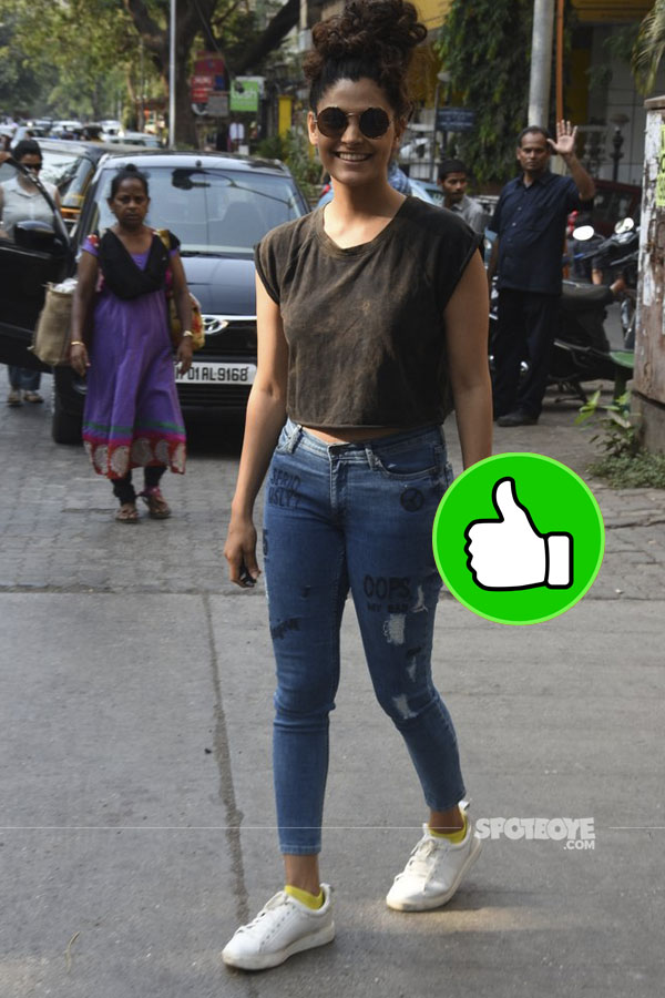 dressed in a black top and jeans saiyami kher was snapped in the city