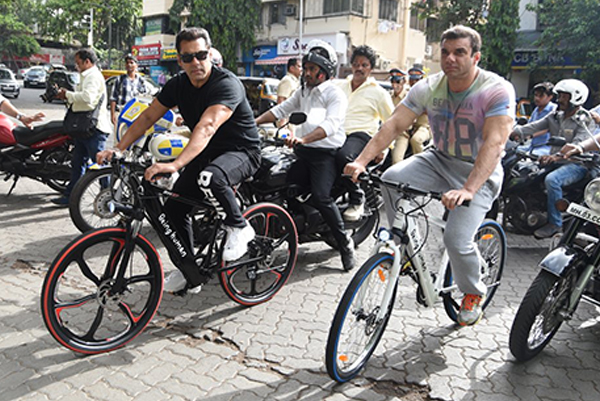 salman and sohail khan riding being human e cycle