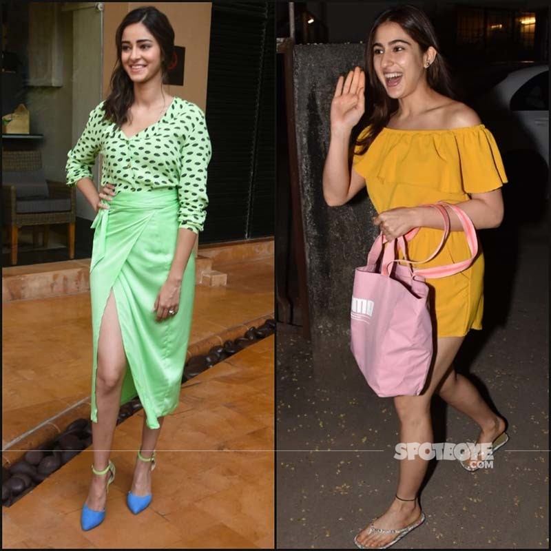 Sara Ali Khan's Mustard Off-Shoulder Dress Or Ananya Panday's Pistachio  Green Separate- What's Your Pick?