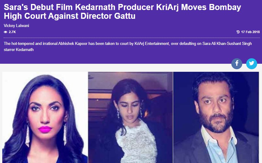 sara s debut film kedarnath producer kriarj moves bombay high court against director gattu