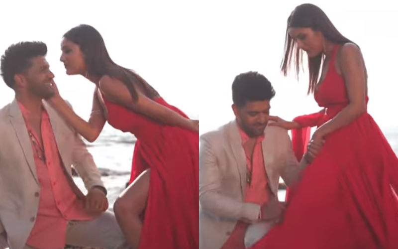 Guru Randhawa Blushes As He COVERS Shehnaaz Gill's Legs In High Slit Gown While Posing Together; Actress Teaches Him How To Look At Her With Love