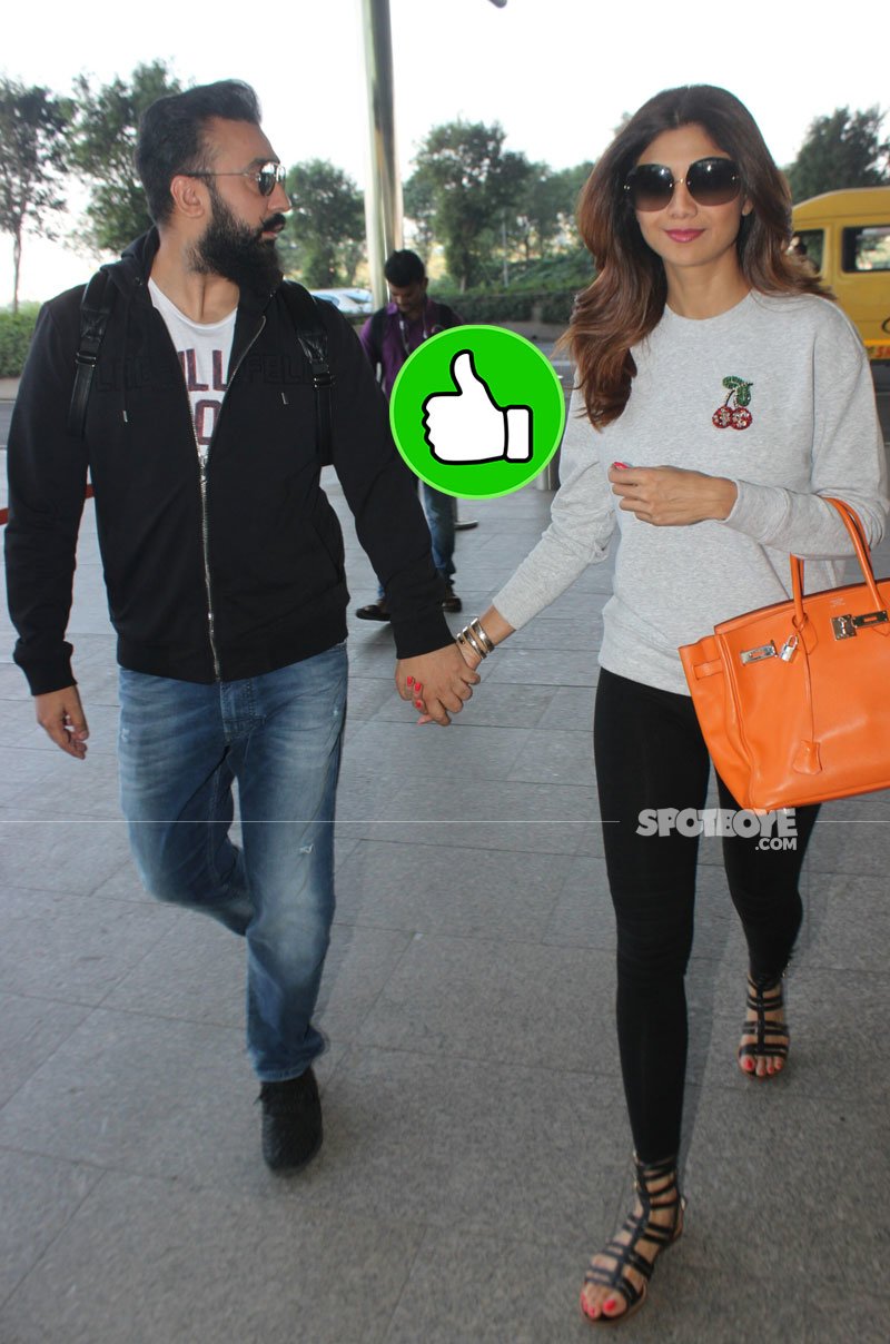 shilpa shetty and raj kundra at airport