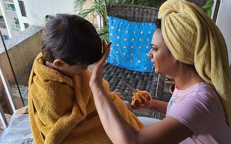 Coronavirus Lockdown: Mommy Shweta Tiwari Turns Barber For Son Reyansh Kohli; Shares Picture From Haircut Session