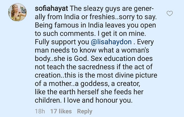 sofia hayat supports lisa haydon 