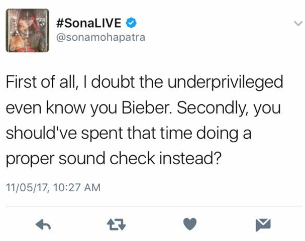 sona mohapatra digs at justin bieber