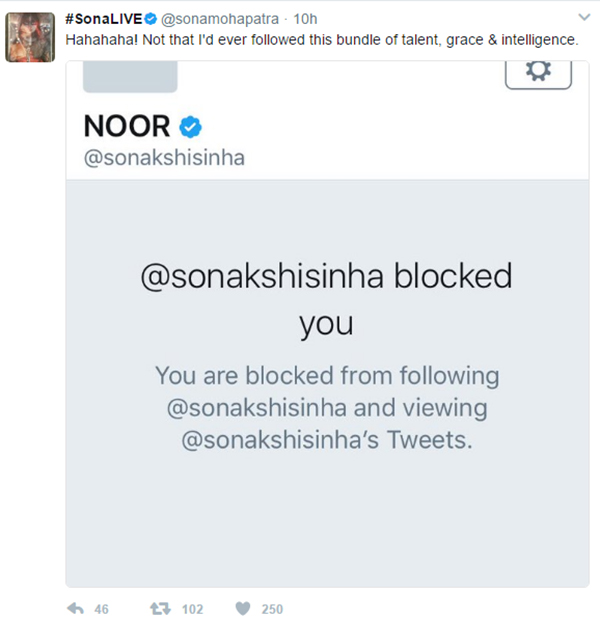 sona mohapatra post the grab of sonakshi sinha blocking her post the justin bieber controversy