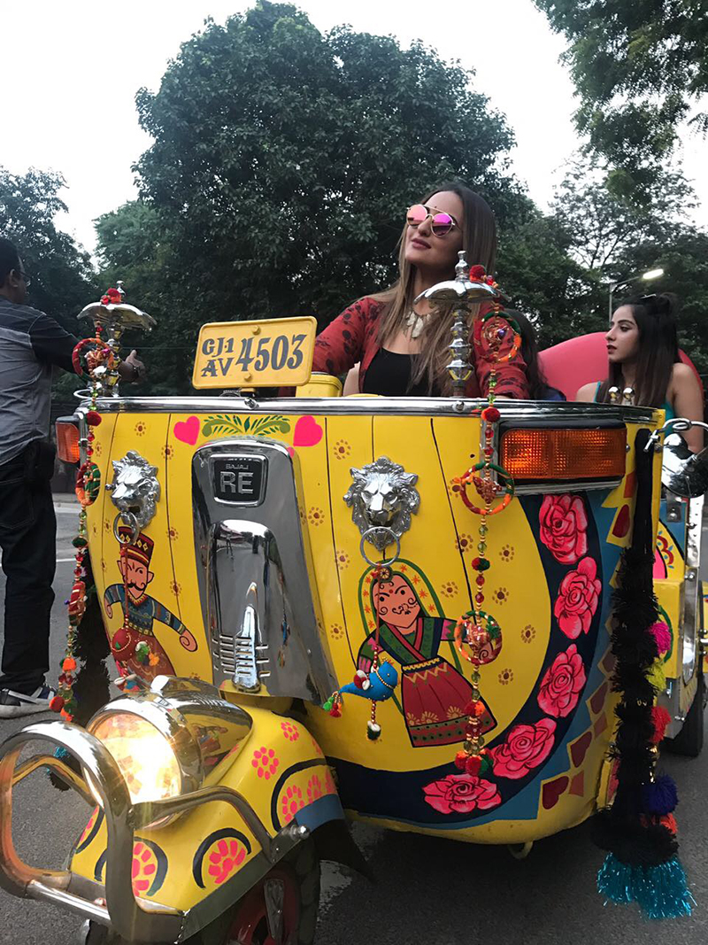 sonakshi sinha rides an auto rikshaw in ahmedabad