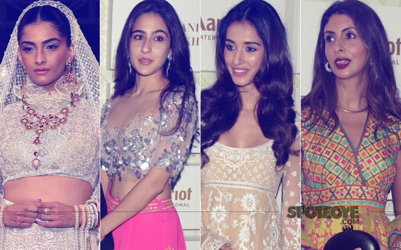 Sonam Kapoor, Sara Ali Khan, Disha Patani, Shweta Bachchan Nanda At Abu Jani & Sandeep Khosla's Fashion Show