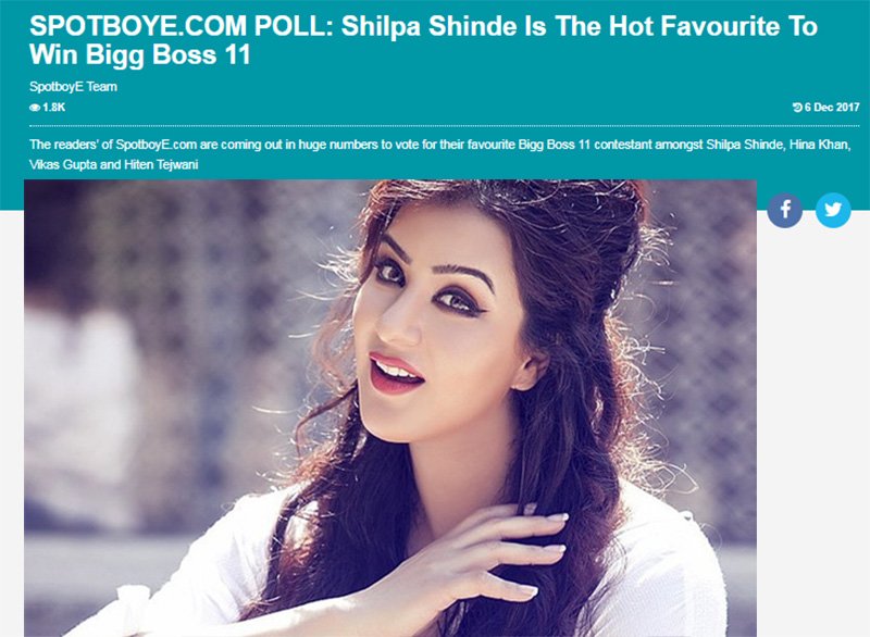 spotboye conducted a poll on shilpa shinde will win bigg boss 11