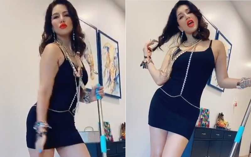 800px x 500px - Sunny Leone Oozes Hotness As She Dresses Up In A Sexy LBD To Mop The Floor