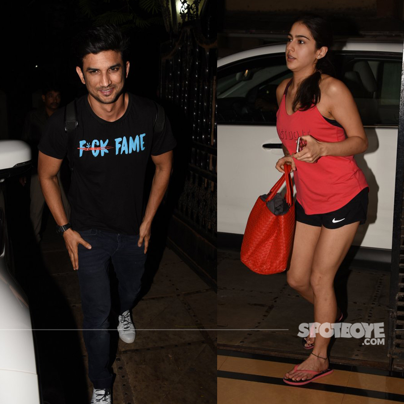 sushant singh rajput sara ali khan snapped outside abhishek kapoors office