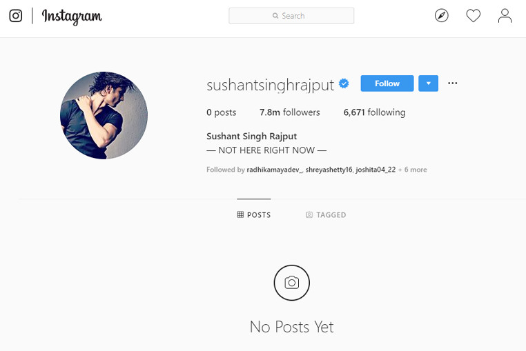 Sushant Singh Rajput has deleted all images from Instagram