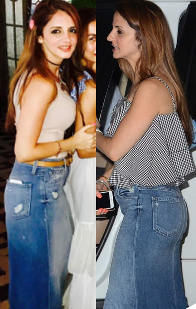 sussanne khan repeats her 90s denim skirt once again