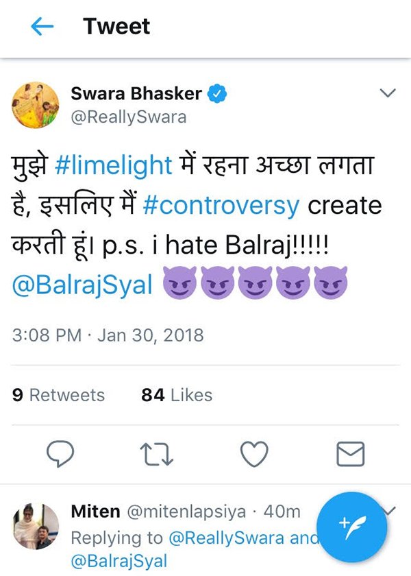 swara bhaskars tweet