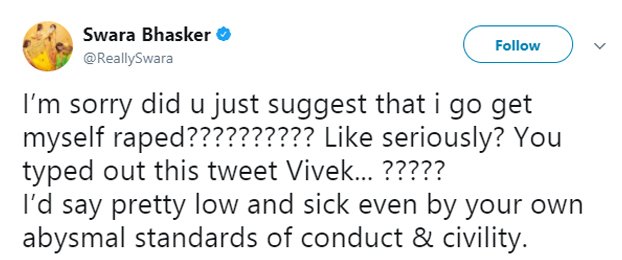 swara bhasker tweet to vivek agnihotri