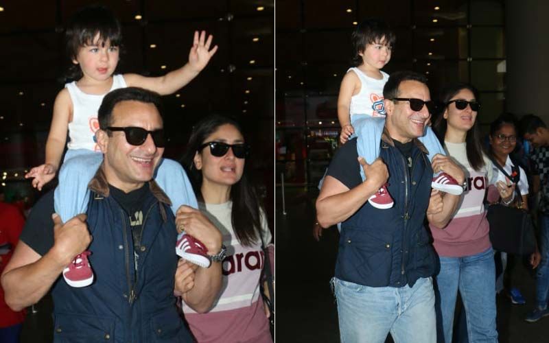 Taimur Piggybacks On Daddy, Kareena Kapoor Khan Watches Adoringly; Khan Family Returns From London And Here Is Their “This Is Us” Moment