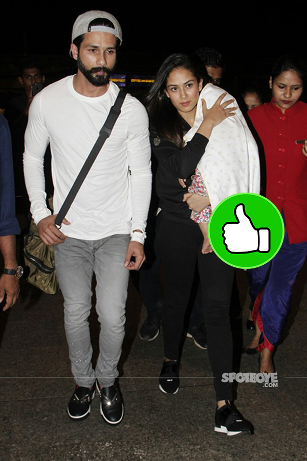 shahid kapoor, mira rajput and misha at the airport