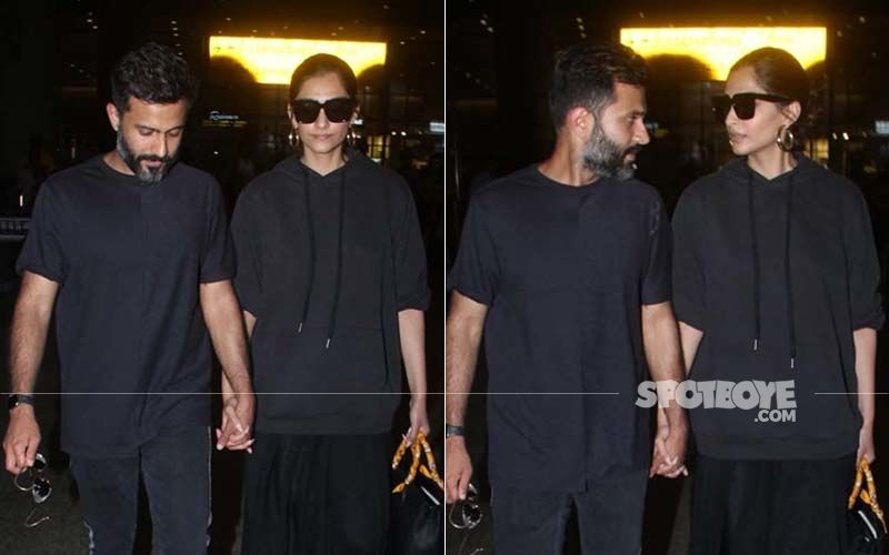 Sonam Kapoor-Anand Ahuja Return From Their Tokyo Honeymoon; Walk Hand-In-Hand At Airport Twinning In Black