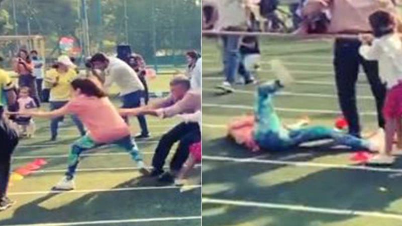 Soha Ali Khan Has A Great Fall While Playing Tug Of War On Daughter Inaaya Kemmu's Sports Day; Oops - Watch Video