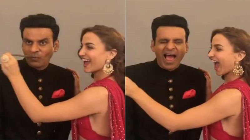 OMG, Elli AvrRam  Rips Off Manoj Bajpayee's Moustache; Actor Cries Out In Pain – VIDEO