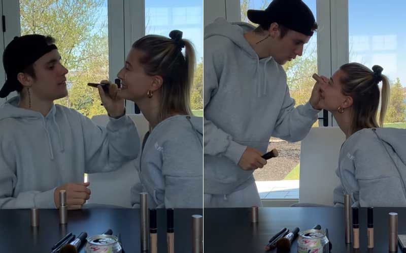 Justin Bieber Tests His Make-Up Skills On Hailey Bieber’s Face; Must Say He’s Learning To Be A Pro With His Patient Wifey-Video