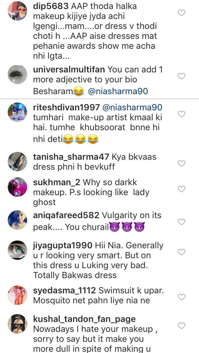 trollers comment on nia sharma instagram post