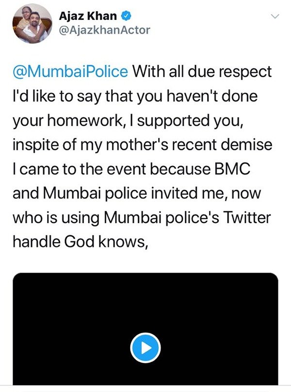 tweet by ajaz khan to mumbai police