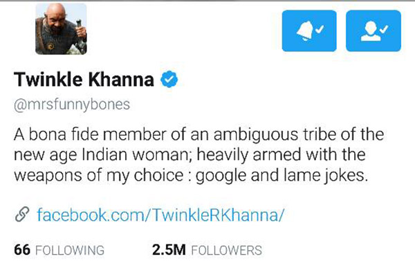 twinkle khanna changed her profile picture to kattappa on her twitter handle