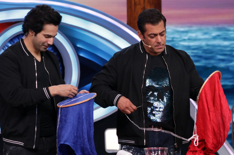 varun dhawan gives stiching lessons to salman khan