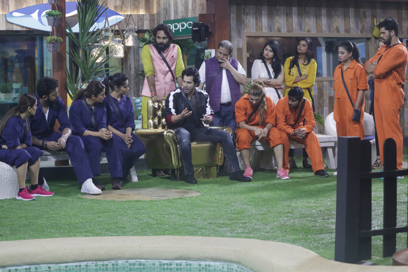 varun dhawan in the bigg boss 12 house with the contestants